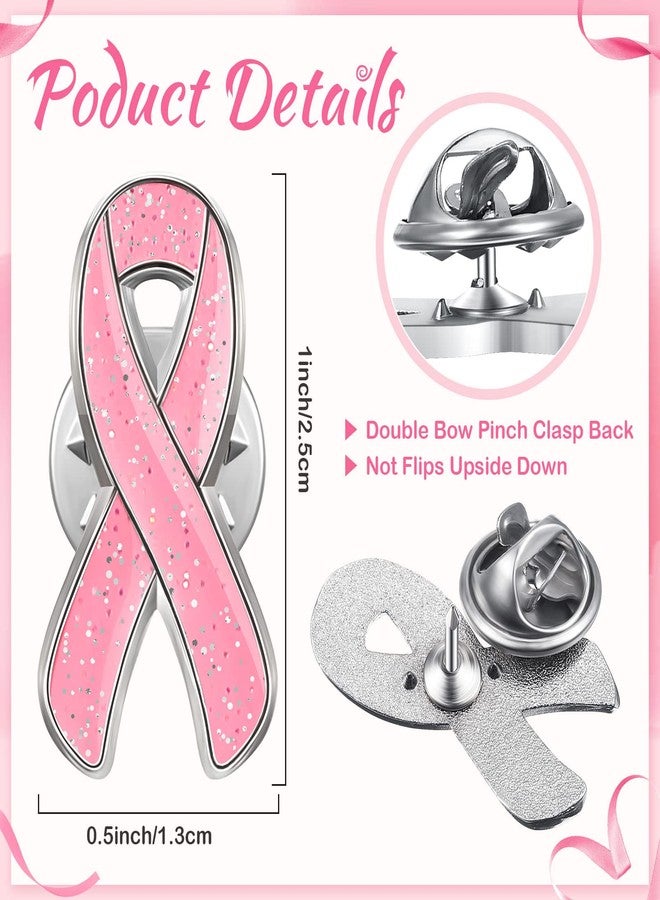 Kenning 60 Pack Breast Cancer Awareness Lapel Pin Pink Ribbon Glitter Breast Cancer Brooch Women Girls Ribbon Pins for Charity Public Fundraiser, 2 Colors - Image 3